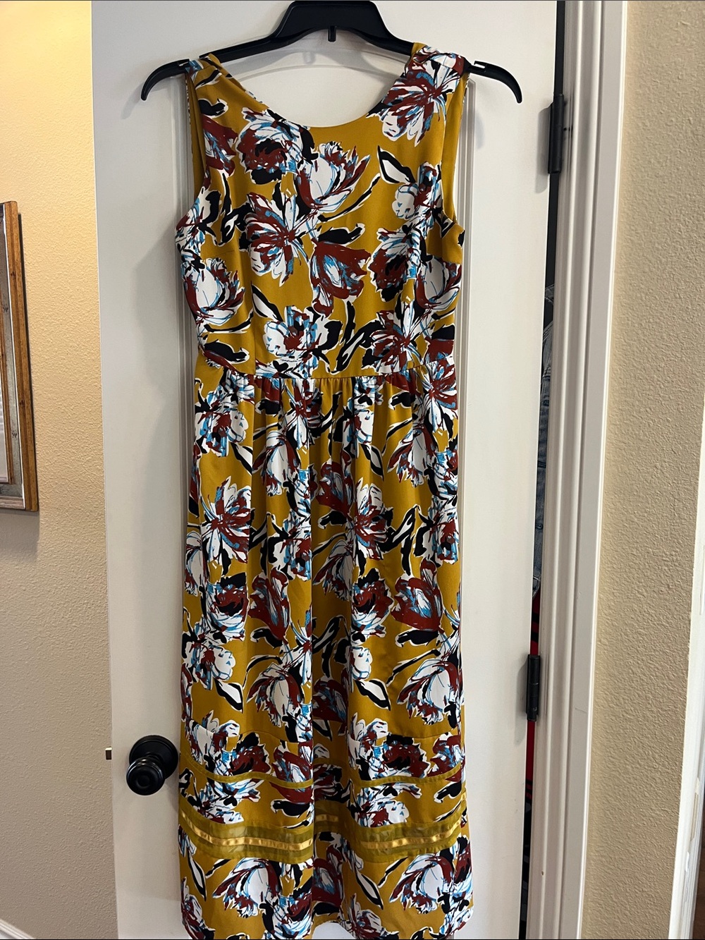 Chelsea28 Mustard Floral Maxi Dress with Burgundy & White Blooms